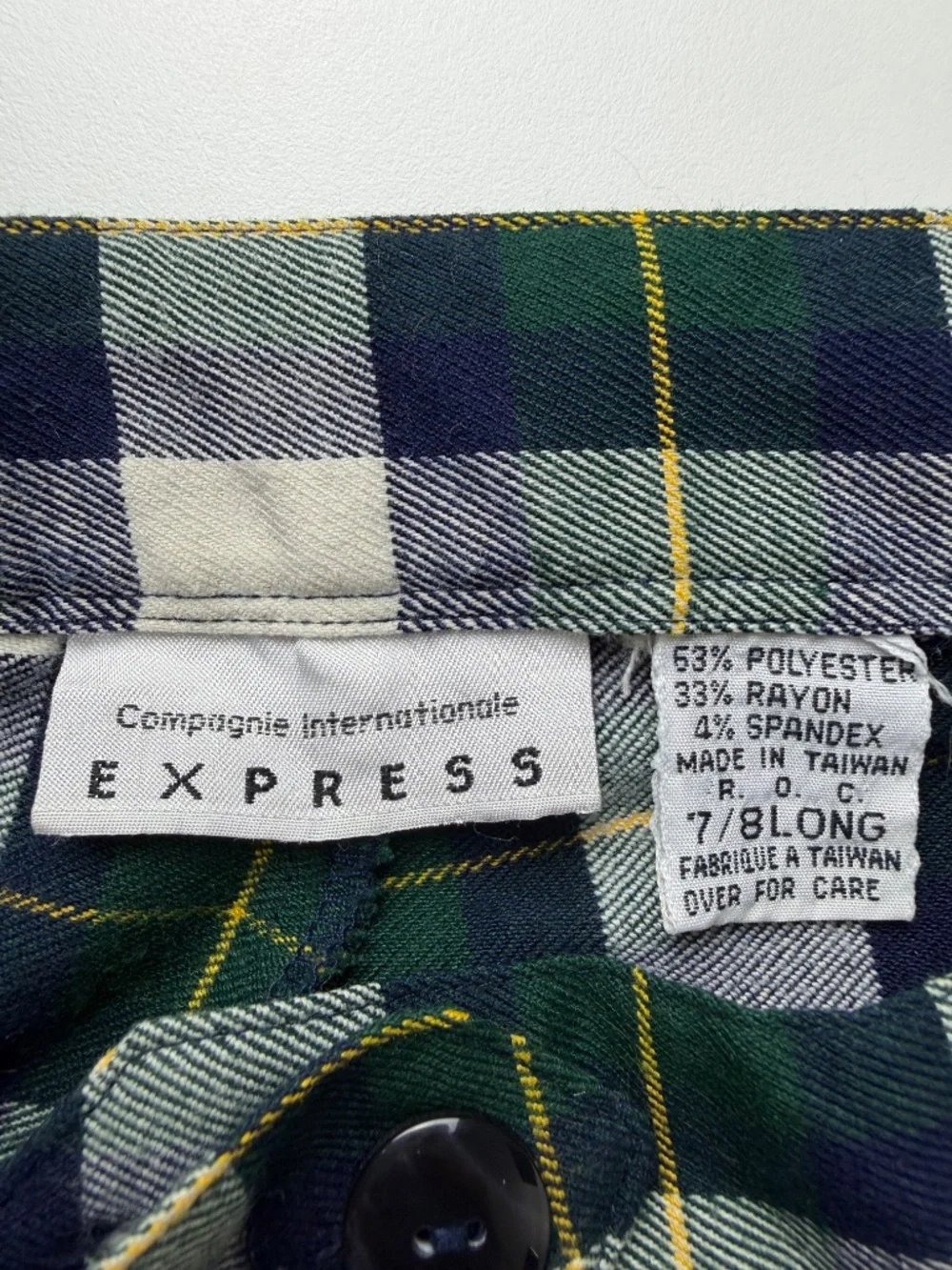 Vintage Express Women's Green Navy Plaid Stretch Stirrup Pants 80s 7/8 Long